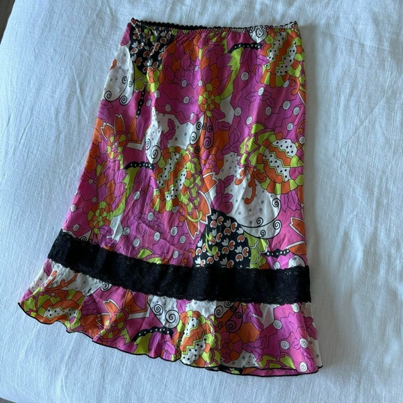 Vintage 100% silk copper key midi skirt - Picture 3 of 6